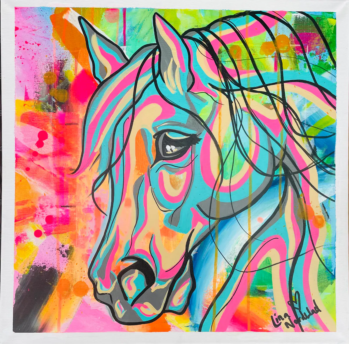 Neon spirit - Akryl - Abstract Expressionism - 50×50 cm av Lina A Nordblad
